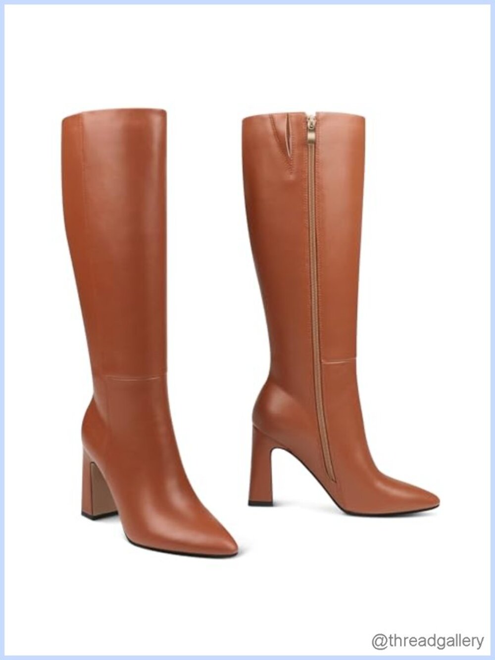 Faux Leather Knee High Boots Chunky Block Heel Side Zip Women's